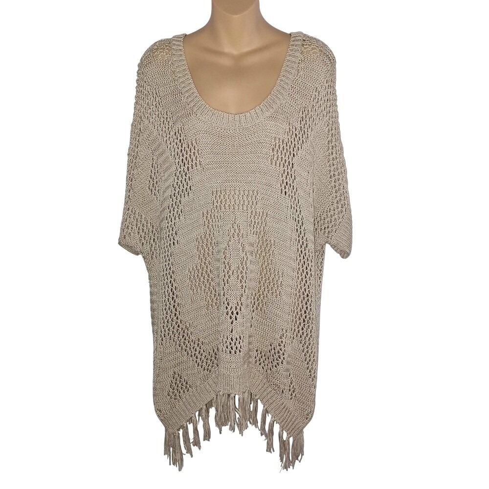 MAURICE'S Tan Fringed Loose Knit Layering Light Academia S/S Sweater Women 1-2XL